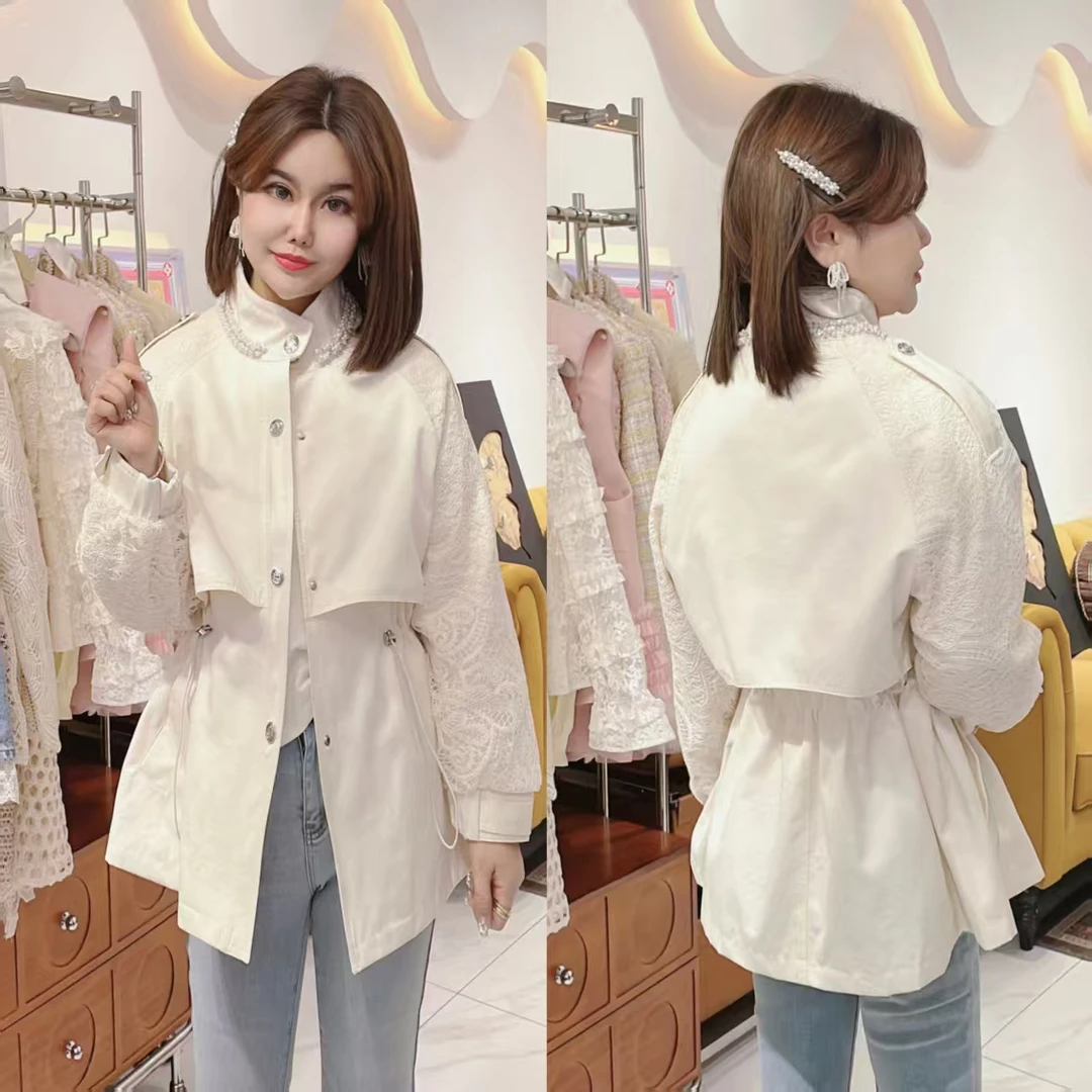 闺蜜精品022222【松绿玫瑰】重工领蕾丝拼接洋气外套
