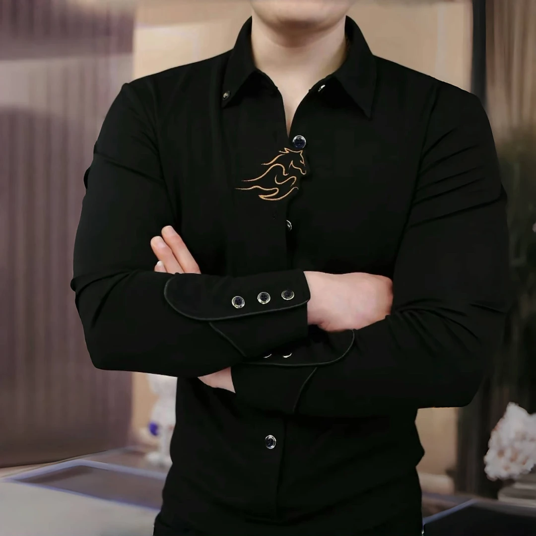 2025春季塞班金马男士长袖时尚百搭潮流修身商务卫衣休闲轻奢