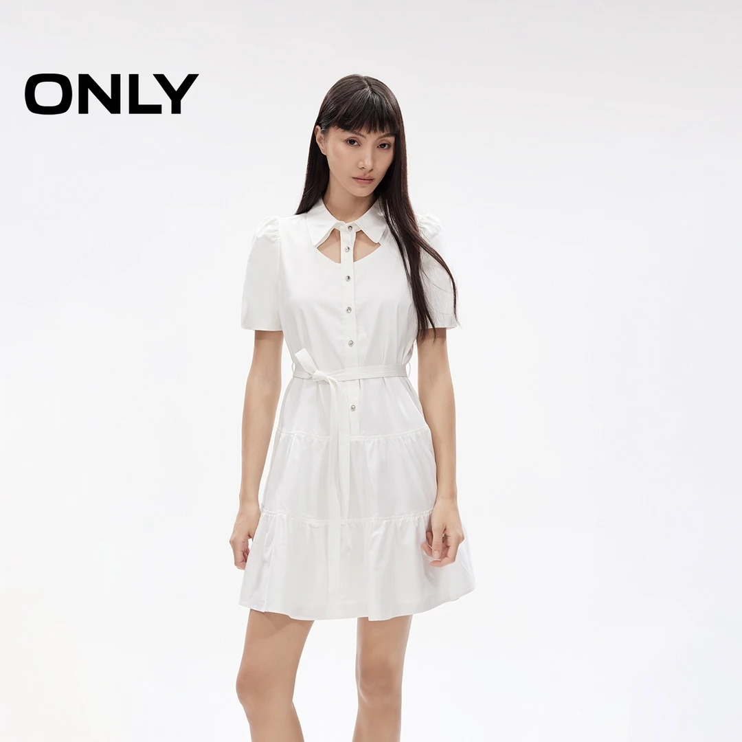 ONLY2025春季新款翻领泡泡袖短裙纽扣A字收腰连衣裙女|125107063
