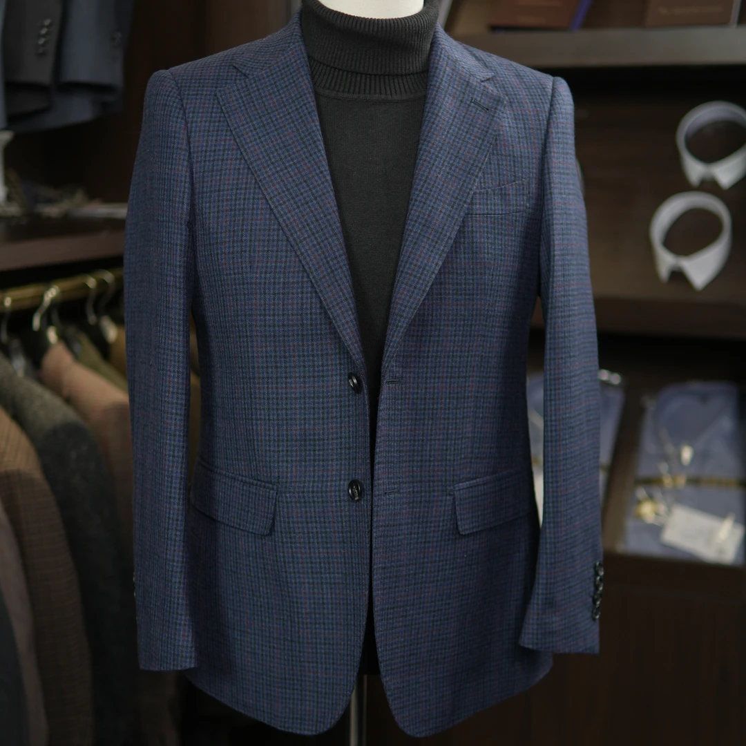莫纳德琉璃蓝红线格纹小维系格时尚休闲修身西服上衣男士西装外套