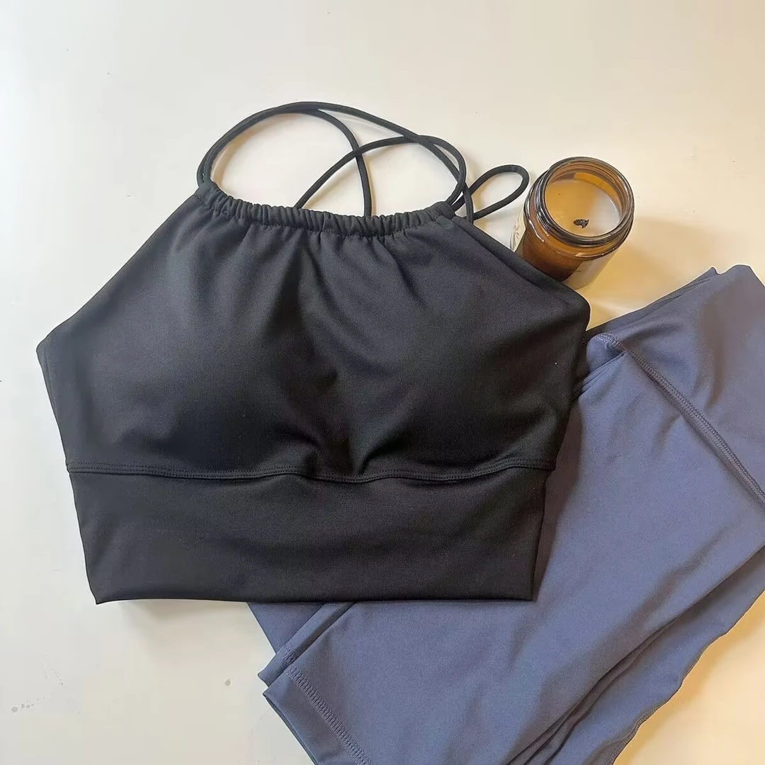 美背式夏季外穿防震防下垂高强度健身运动背心交叉肩带瑜伽背心