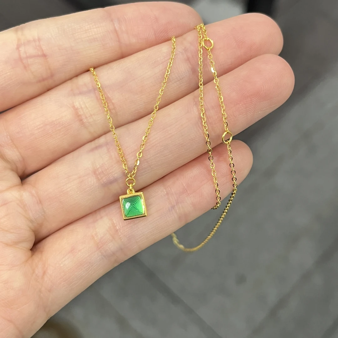 烧蓝方糖套链 足金999