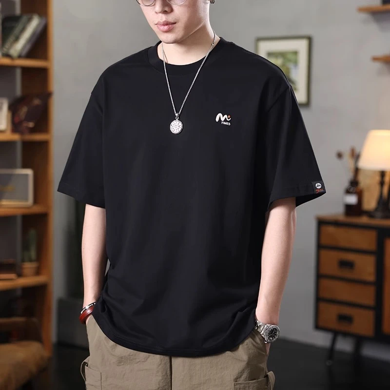 Salodac250g重磅纯棉短袖t恤男士潮牌刺绣圆领夏季宽松休闲上衣