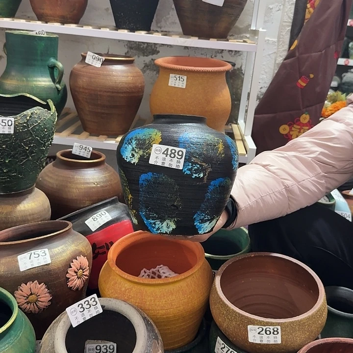 瑕疵彩绘坛子489高度20口径8