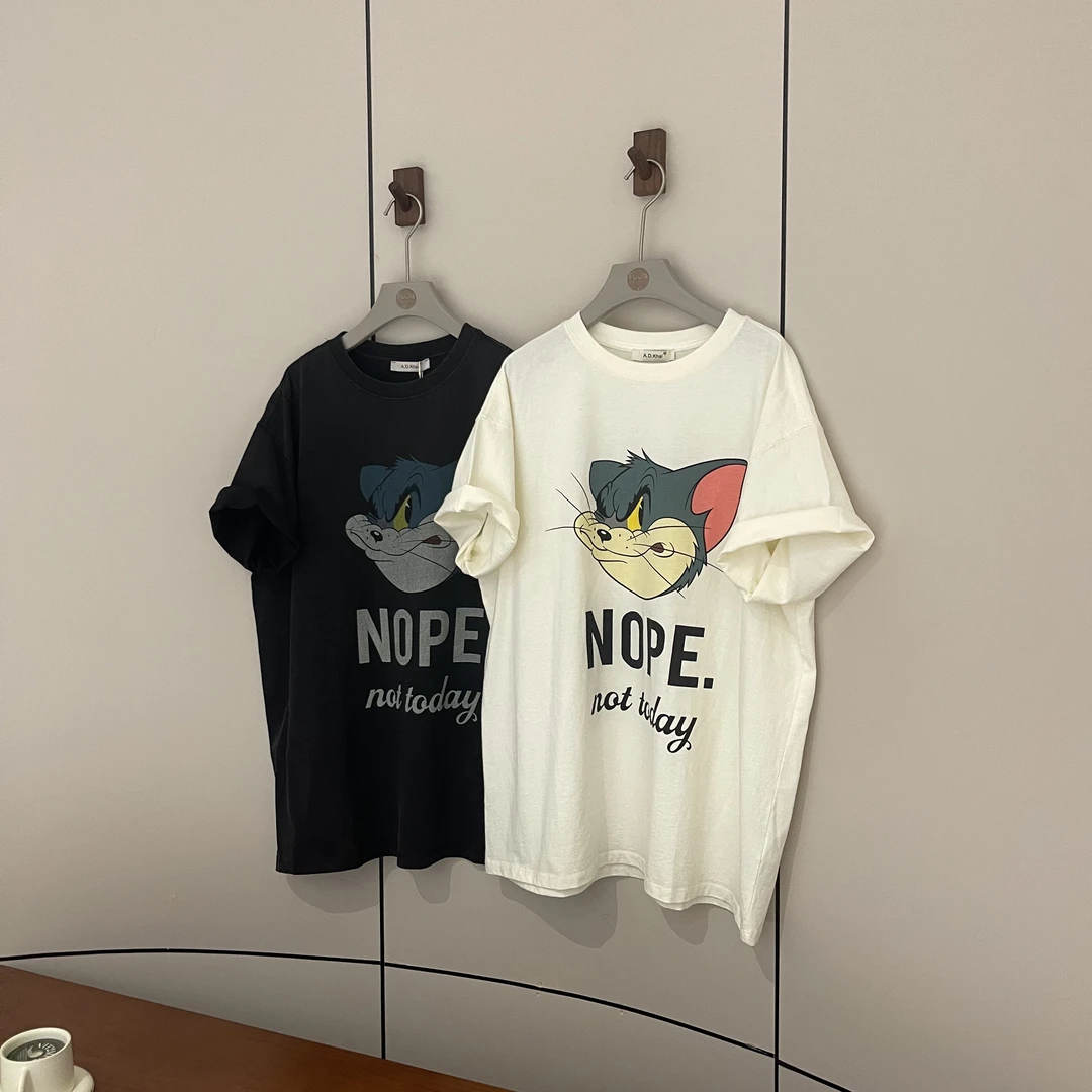 FUJIA STYLE新款百搭休闲款烫印小猫短袖T恤T7265