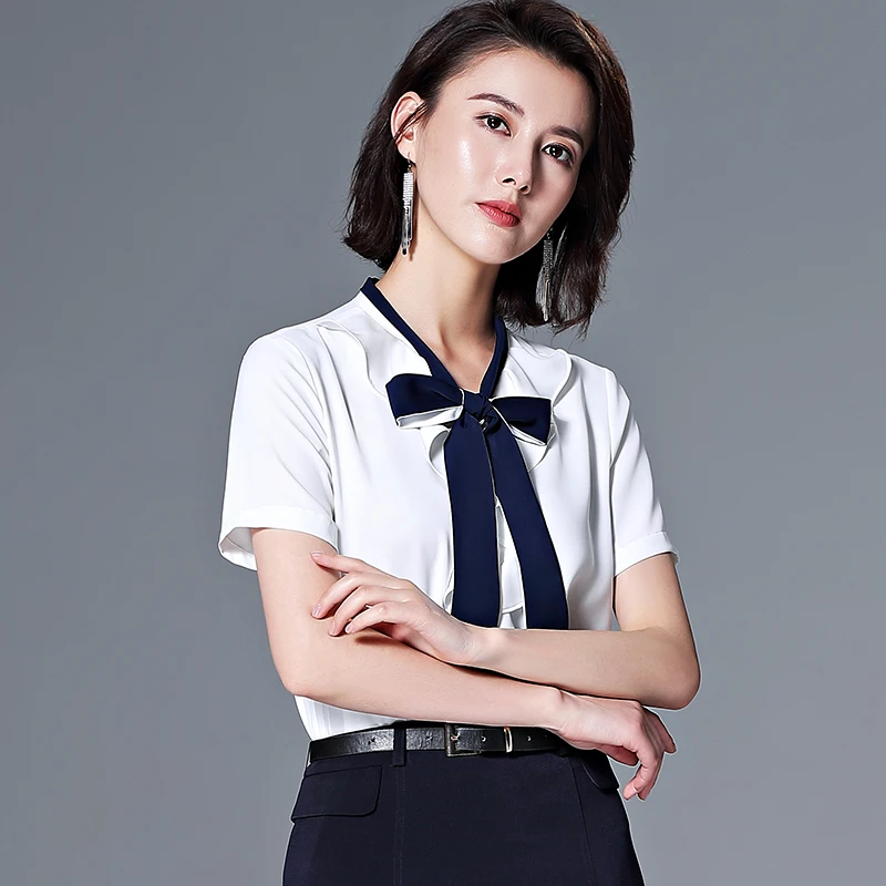 【清仓】蝴蝶结系带衬衫女 190133