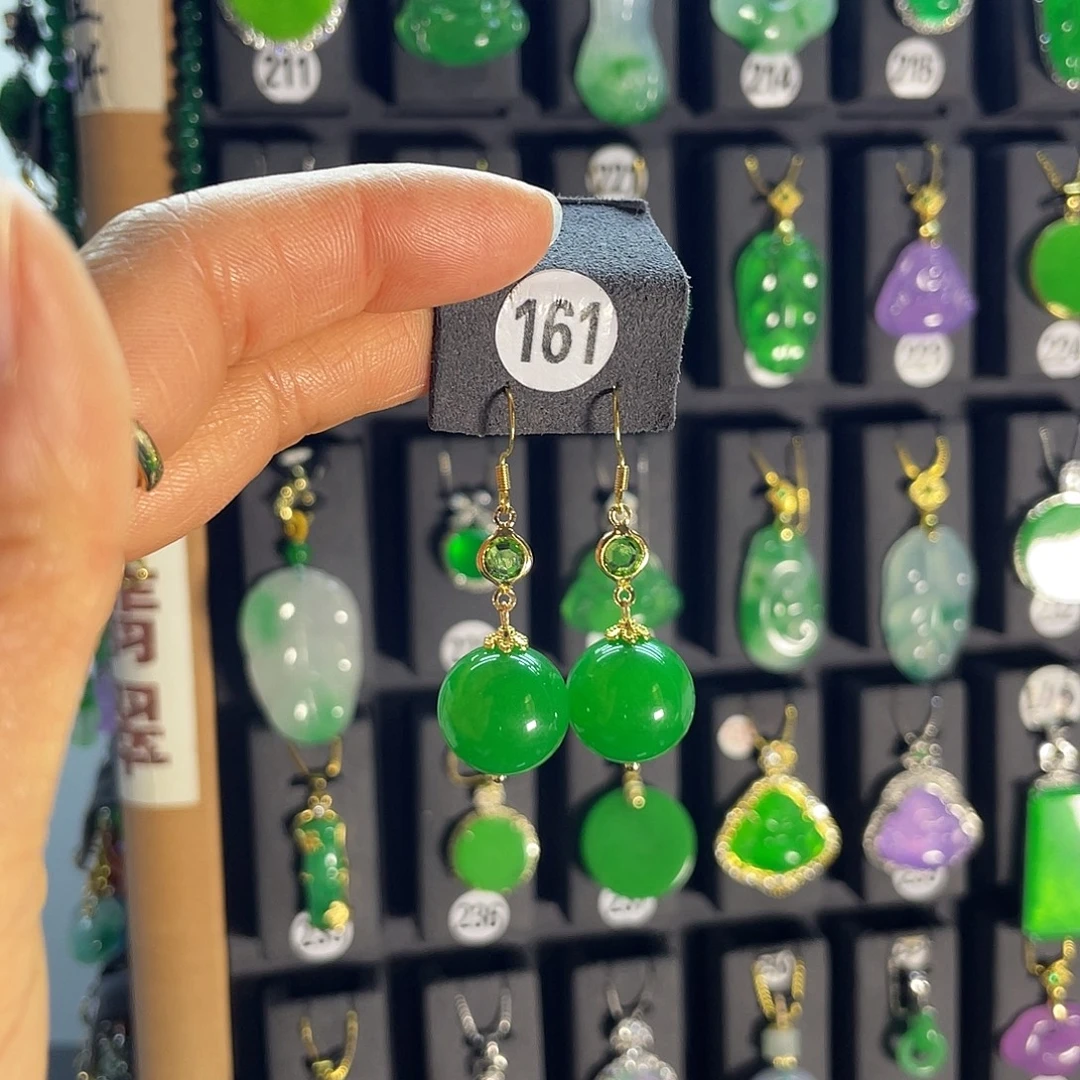 翡翠银S925镶嵌耳饰161