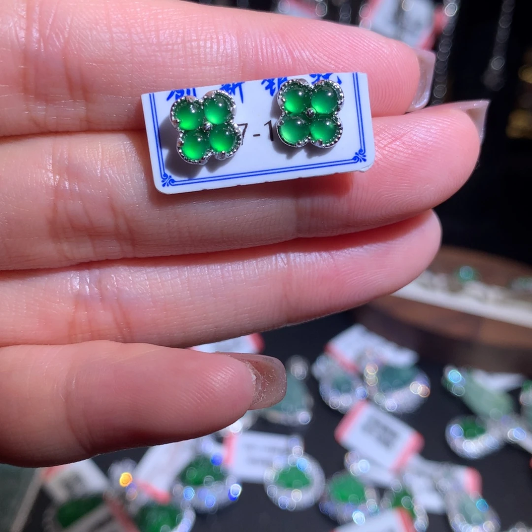 翡翠银S925镶嵌耳饰