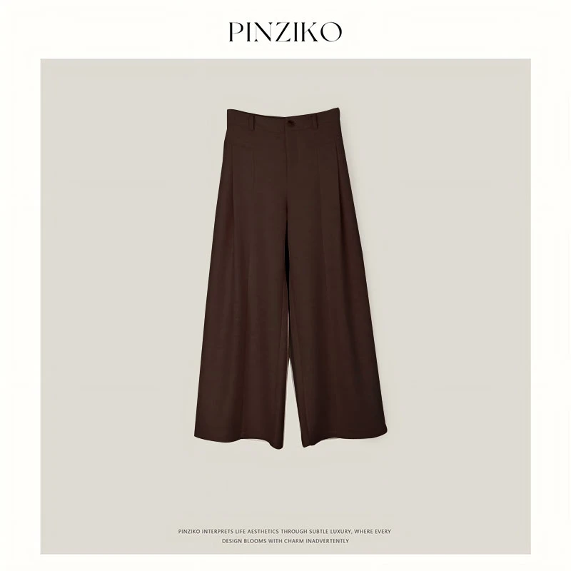 pinziko抗寒裤~秋冬百搭羊毛呢阔腿裤女加绒加厚弯休闲裤TJF550