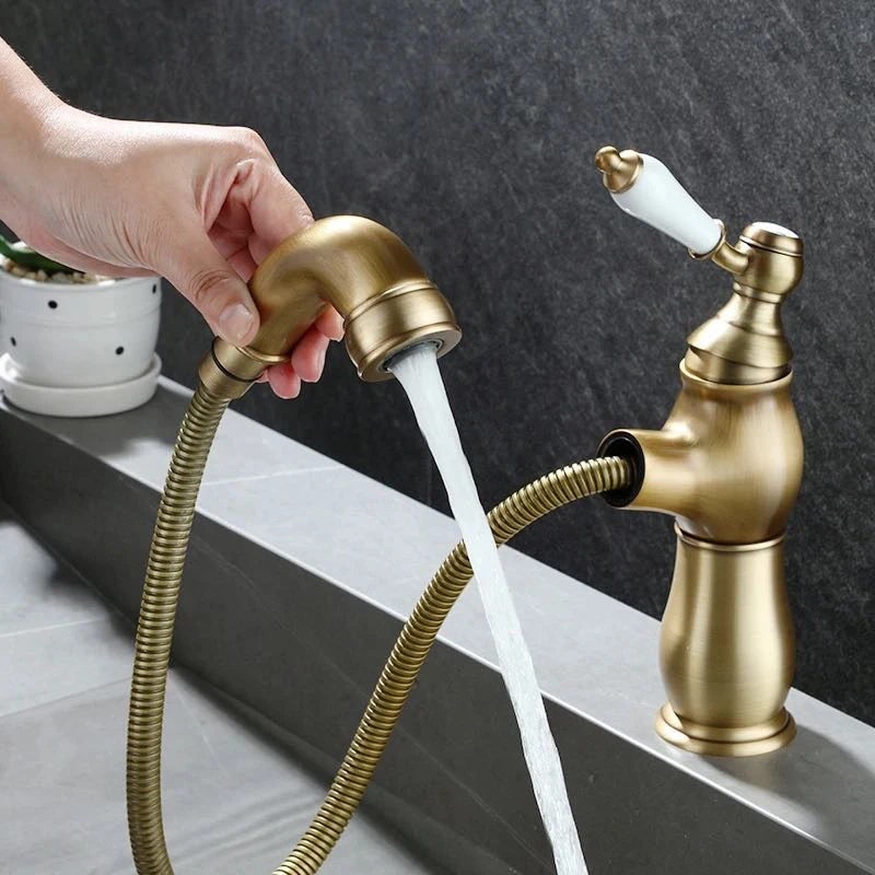 法式全铜抽拉冷热复古水龙头冷热两用适用于卫生间面盆洗手台