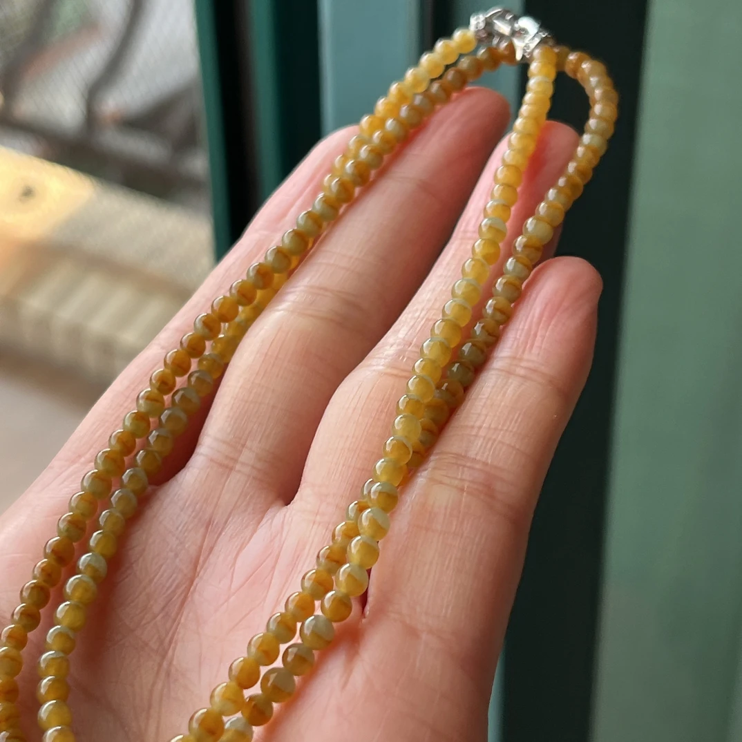 卡3.5翡翠鸳鸯珠聚宝盆黄翡项链缅甸A货翡翠