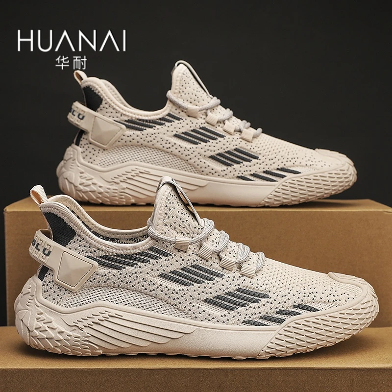 华耐男鞋夏季透气薄款飞织男士休闲百搭轻便防滑跑步运动网面鞋