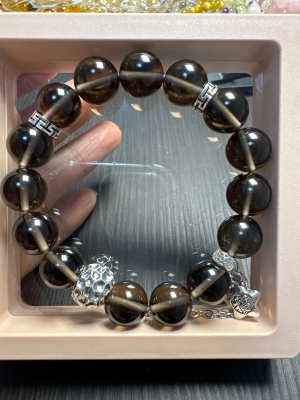 合金吊坠 久易水晶 茶晶设计款12mm钨合金布艺吊坠时尚合金吊坠