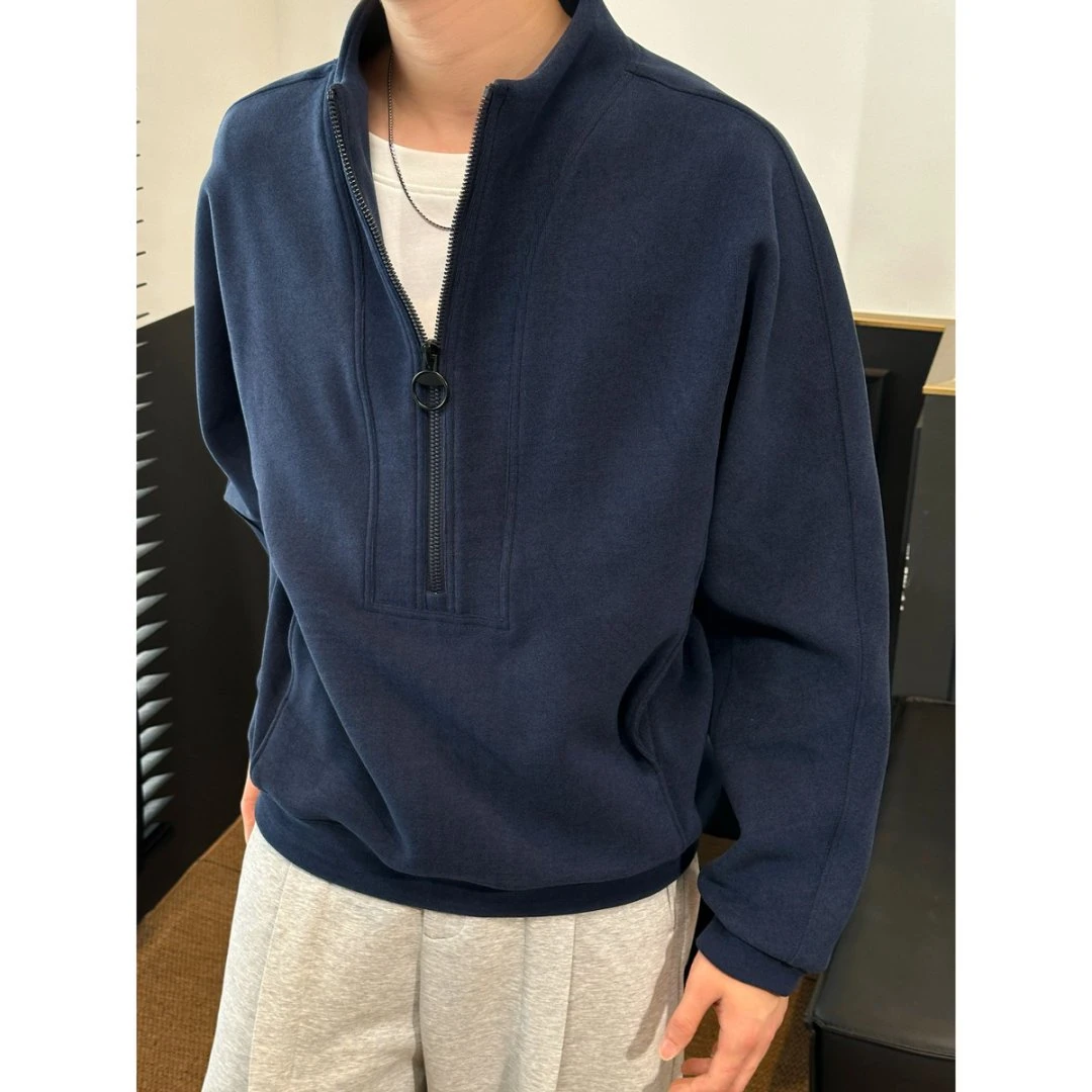 Winson|[层次感假两件]秋冬加厚原创半拉链拼接叠穿设计立领卫衣