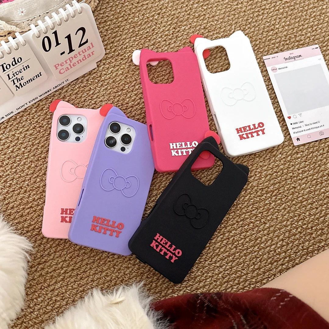 苹果|卡通蝴蝶结kitty猫耳朵适用iPhone16可爱创意女款硅胶手机壳
