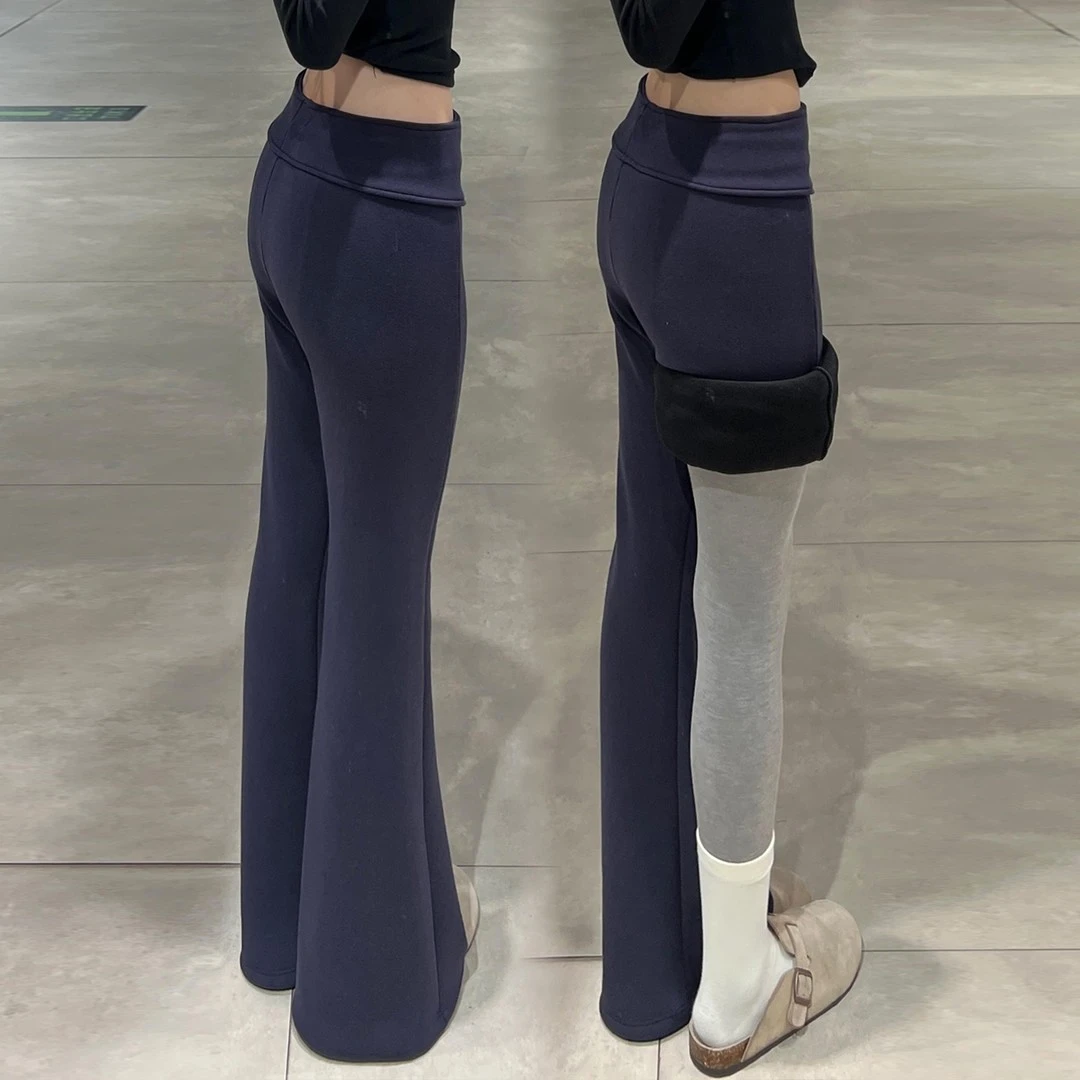 lulu同款加绒加厚微喇裤女秋冬低腰显瘦保暖卫裤休闲运动瑜伽长裤