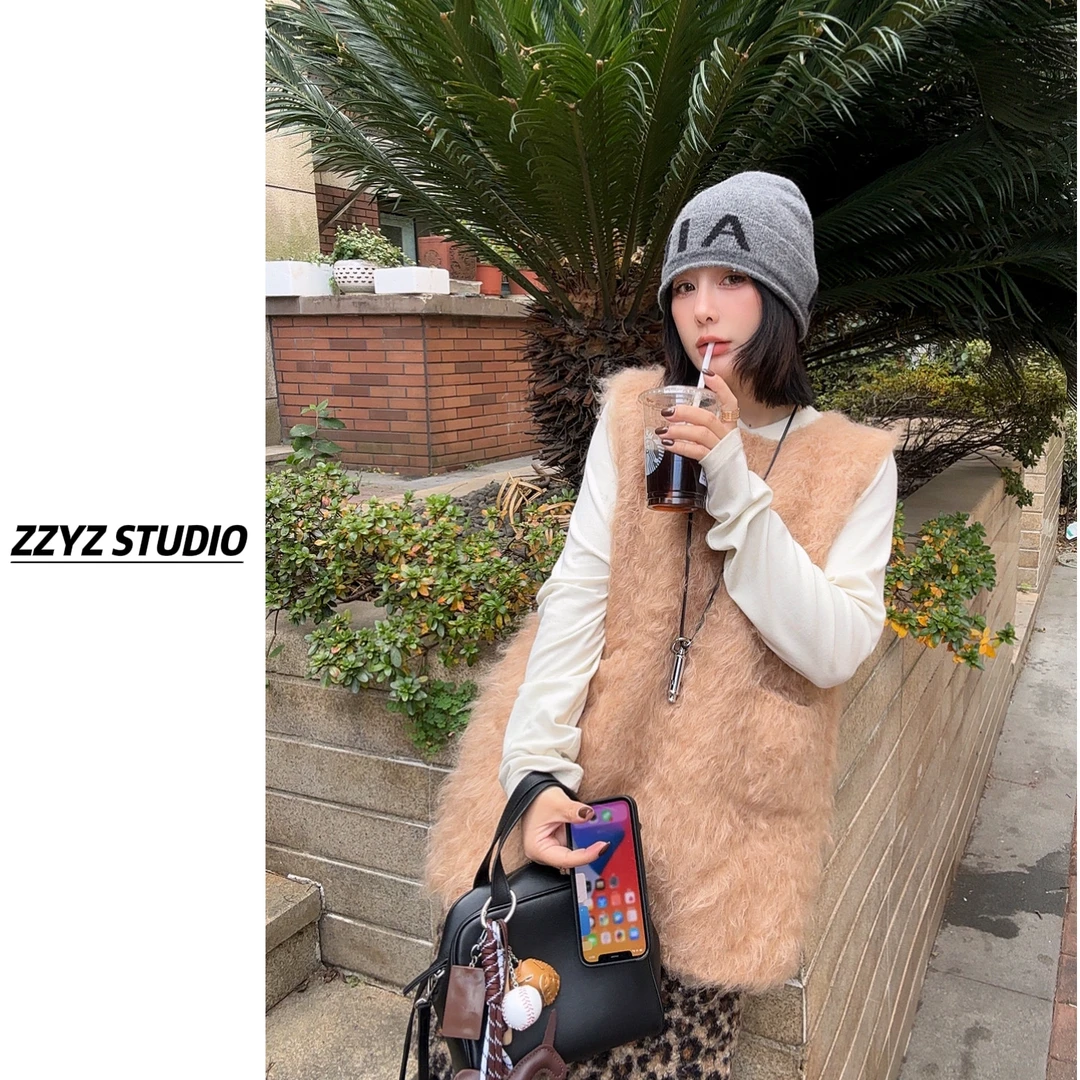 【ZZYZ】“巴斯奶绒”长毛朦胧感软糯舒适慵懒无袖背心连衣裙