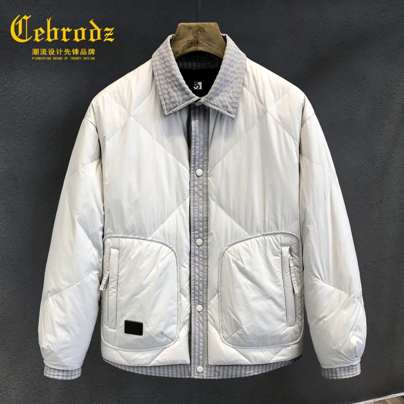 法国Cebrodz假两件男士衬衫式轻薄羽绒服男士冬季保暖夹克外套男