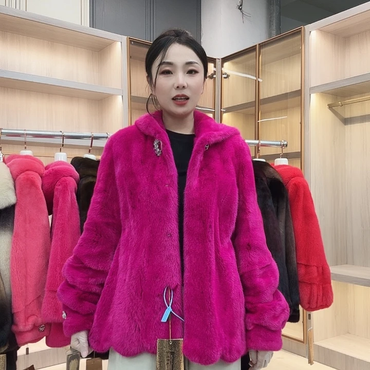 中长款枚粉色连帽0378