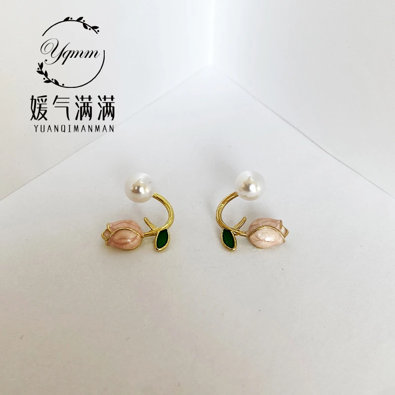 合金耳饰 S925银针郁金香耳钉小众百搭甜美风气质耳饰