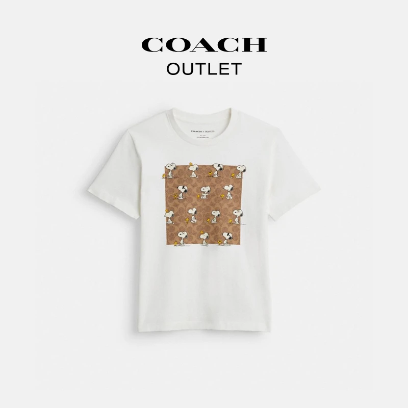 COACH/蔻驰奥莱 COACH X PEANUTS棉质SNOOPY经典标志方形图案T恤