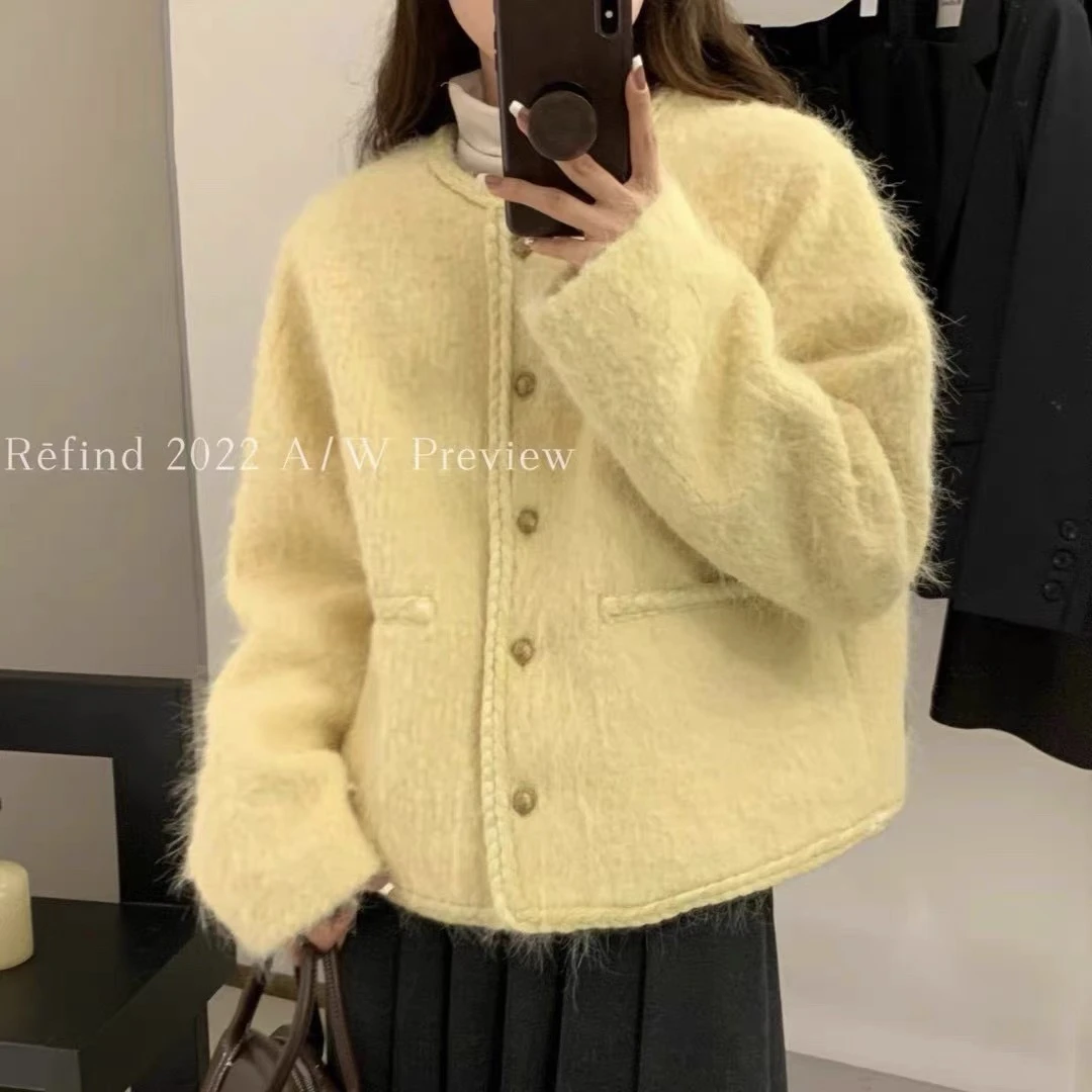 2025年新款加厚充绒小香风外套百搭网红黄色可爱妮子秋冬外套