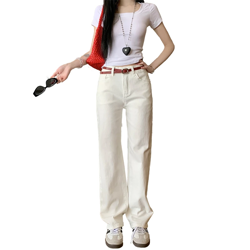 2025夏装清凉美式高街复古高腰小直筒裤弹力百搭烟管裤牛仔裤女常