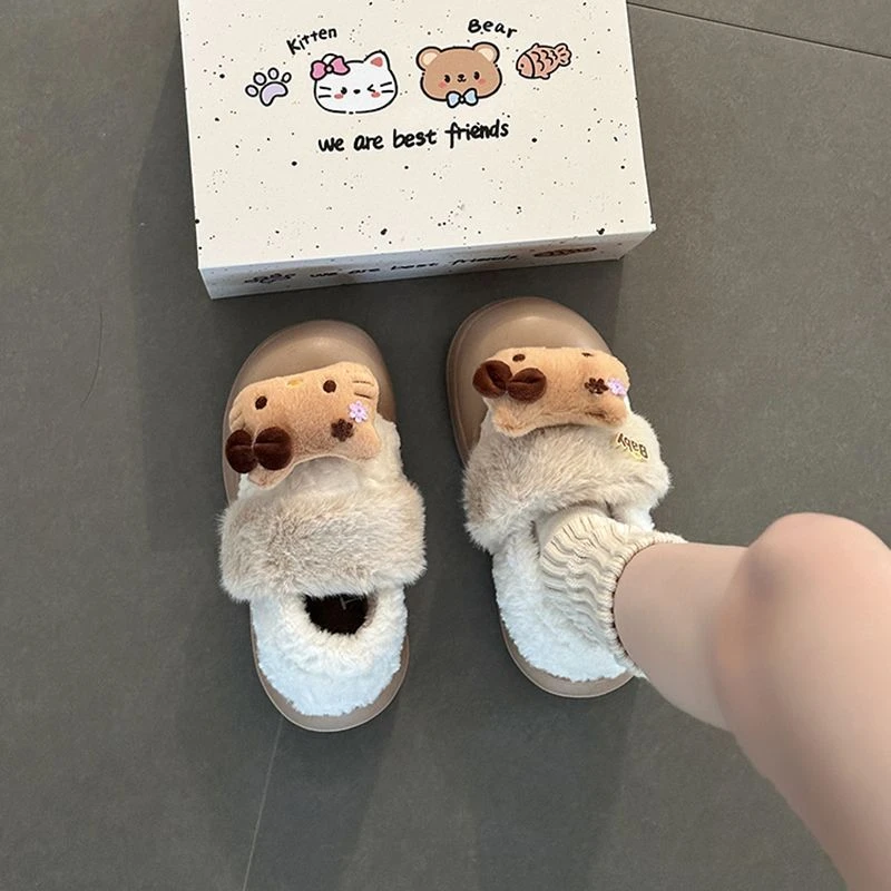 卡通猫咪可爱少女心毛毛棉鞋女2025冬季新款加厚保暖一脚蹬懒人鞋