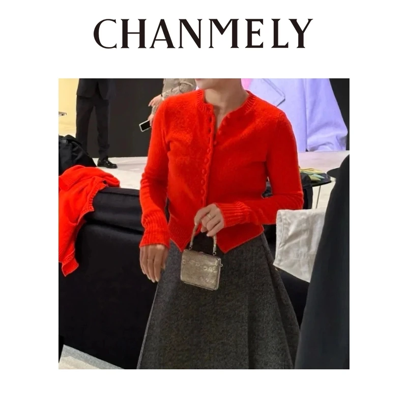【CHANMITY】24/FW时装秀款豆豆包扣软糯亲肤羊毛开衫外套0241289