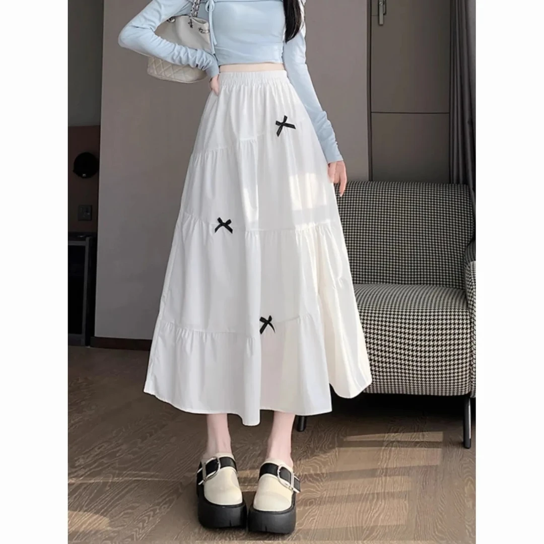 法式赫本风蝴蝶结半身裙女春秋小个子高腰a字蓬蓬裙显瘦大摆伞裙