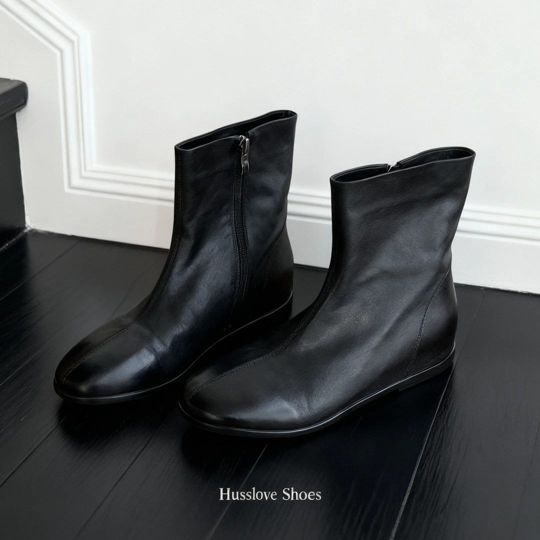 HUSSLOVE 植鞣马皮·跟高3.5CM·时尚百搭意大利马皮重工高级短靴