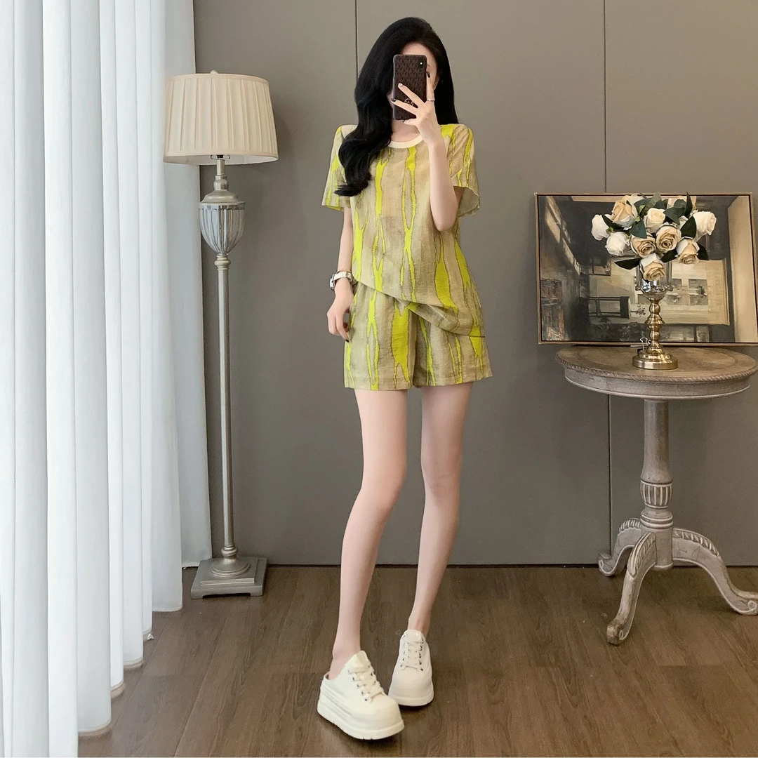 宽松时尚套装女休闲风2025夏季新款爆款小个子薄款短袖短裤两件套