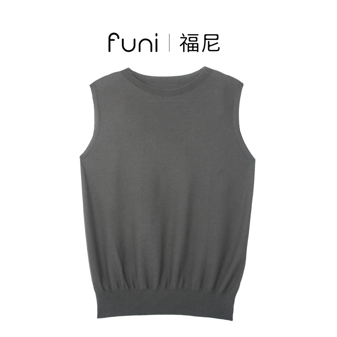 宽松型修身型常规坎肩针织背心女绒衫圆领痞帅