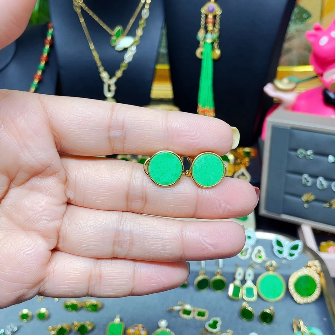 翡翠银S925镶嵌耳饰翡翠