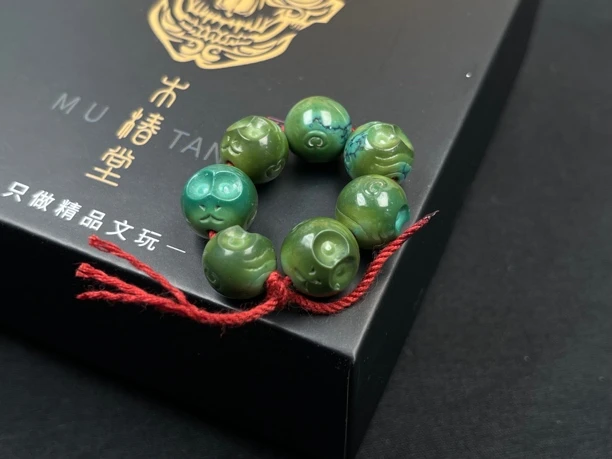 原矿绿松石圆珠雕刻 单珠直径11 高瓷不反 小巧精致 单颗680