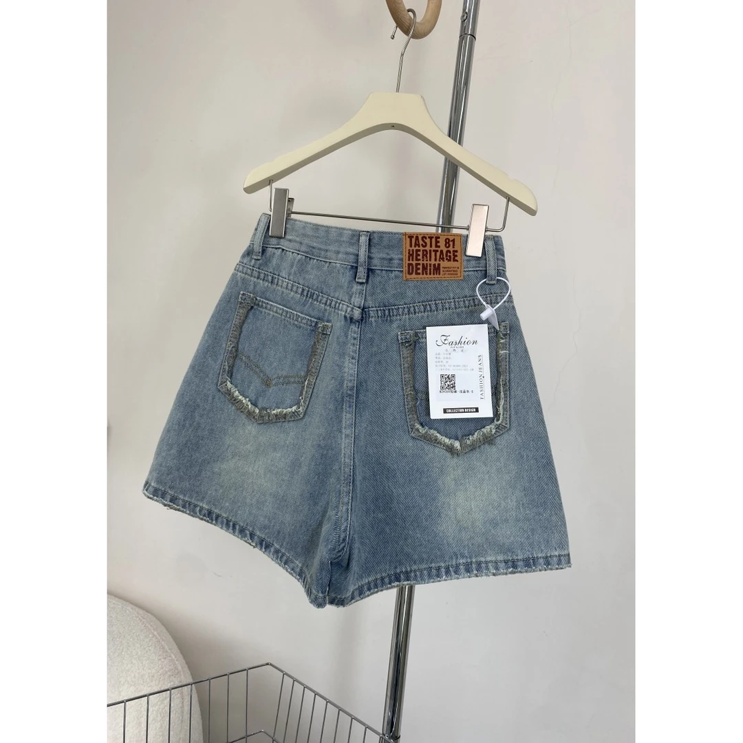 小众设计感牛仔短裤夏季流行新款女装A字裤子休闲宽松阔腿热裤潮