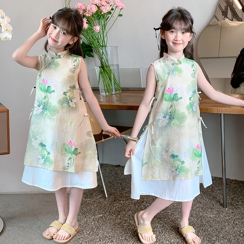 女童夏季儿童汉服旗袍裙时尚大童女孩新中式国风连衣裙古风表演裙