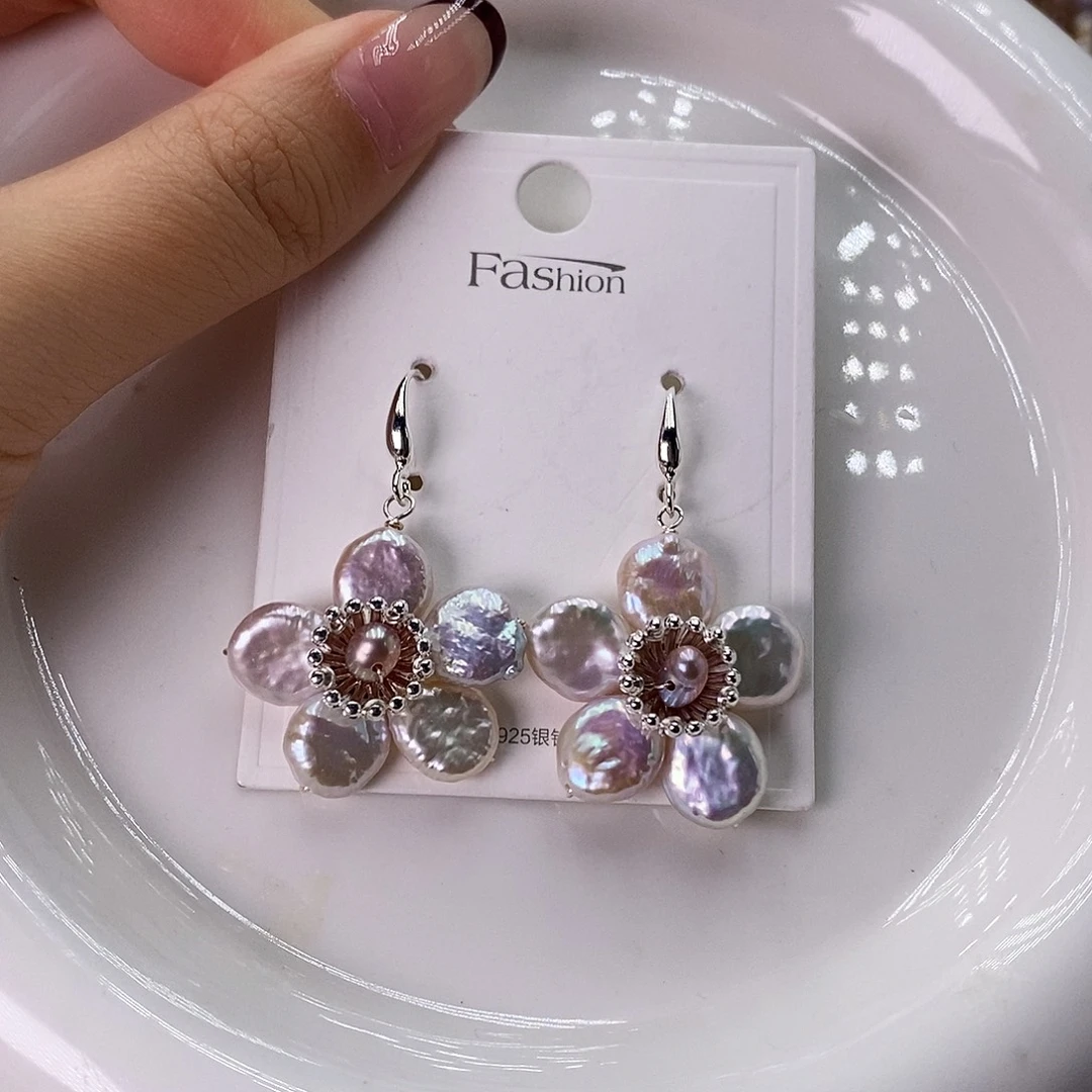 银S925镶嵌淡水珍珠耳饰