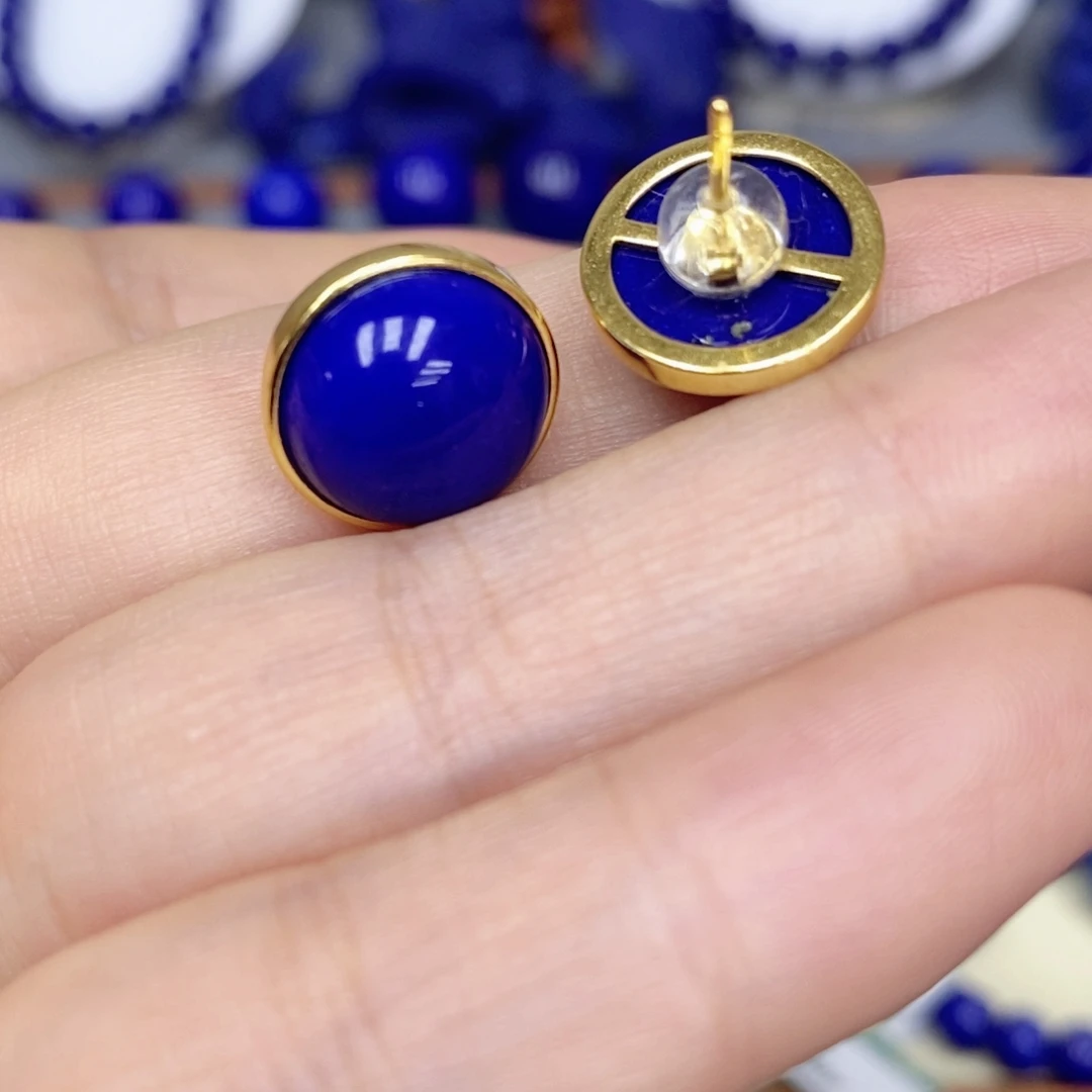 青金石银S925镀金镶嵌耳饰