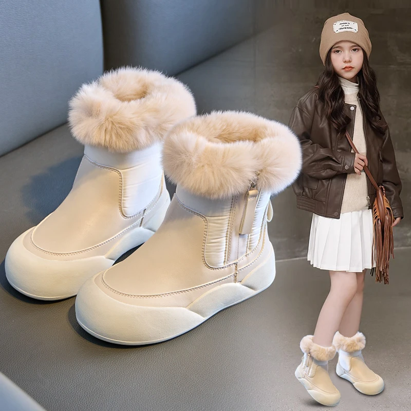 女童雪地靴2025年秋冬新款中大童冬靴6-12岁公主短靴加绒儿童靴子