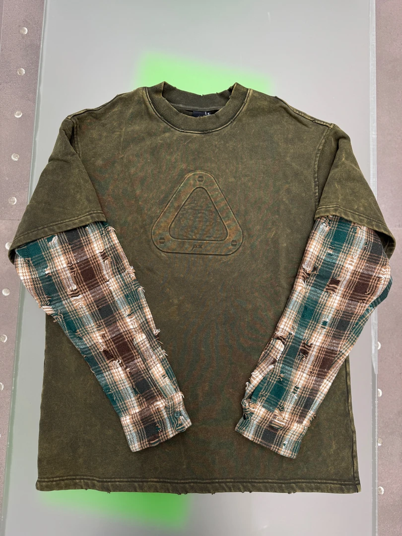 AKTK格子拼接印花长袖T恤