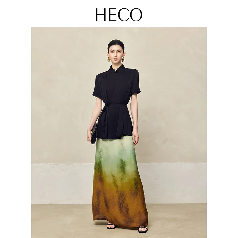 HECO【画染罗裙】新中式国风夏季新款晕染雪纺垂感显瘦半身长裙女