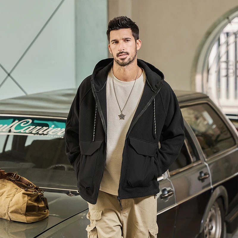 美式高端复古开衫连帽卫衣男秋冬新款潮牌运动户外休闲上衣外套男