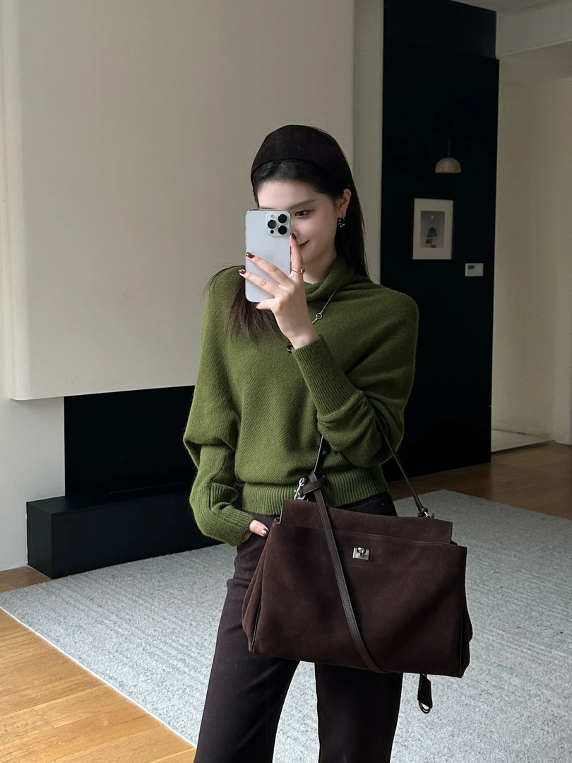 R123508W上衣毛针织衫针织连帽宽松型慵懒风套头款简约落肩袖