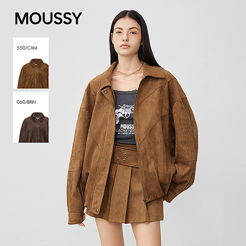 moussy 2025秋季新品复古文艺风宽松翻领夹克外套女028IAA30-1032