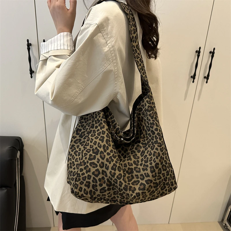 ZY美式复古豹纹腋下包慵懒风百搭手提单肩包大容量购物通勤托特包