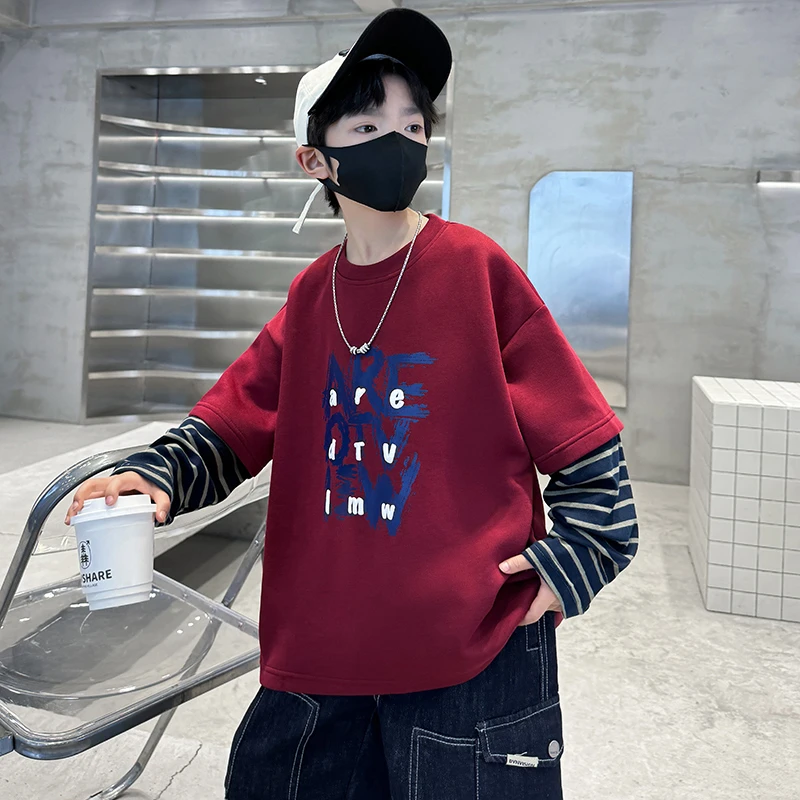 儿童装男童春装春装假两件卫衣2025新款春秋款中大童帅气春季上衣