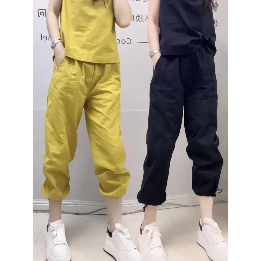 梨型身材早秋新款高腰显瘦工装休闲裤大码遮肉小个子八分束脚裤子