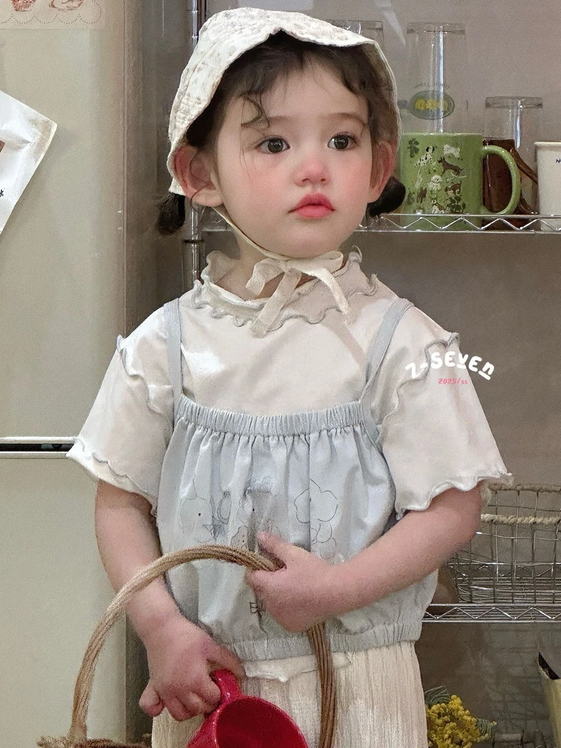 7+娃娃衫两件套套装可分拆白蓝色可爱短袖T恤女童