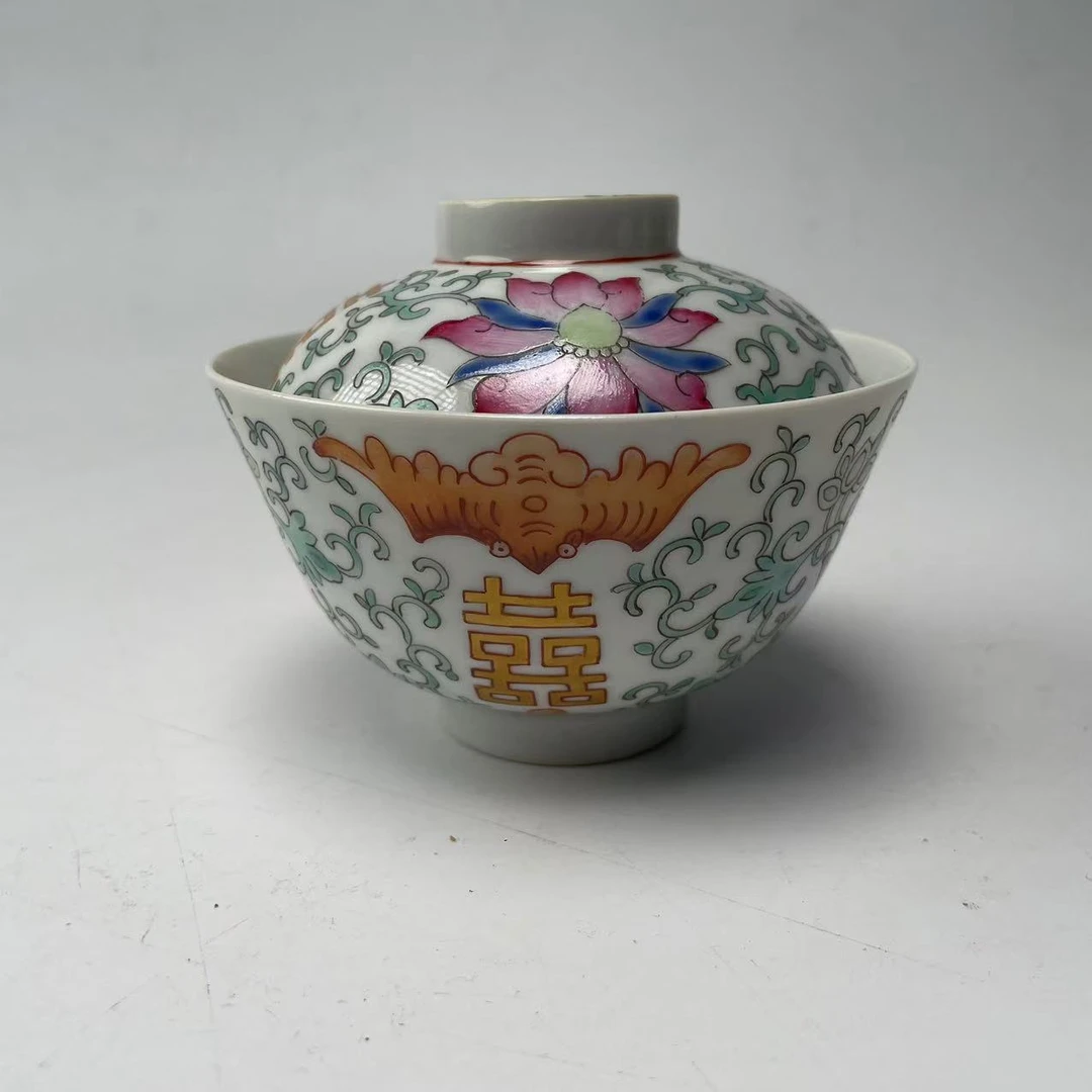 喜字纹缠枝莲宝相花盖碗BY03X1224